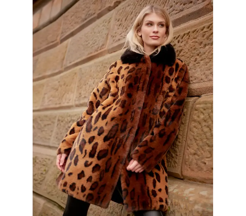 Pia Rossini GIGI Leopard Print Faux Fur Coat
