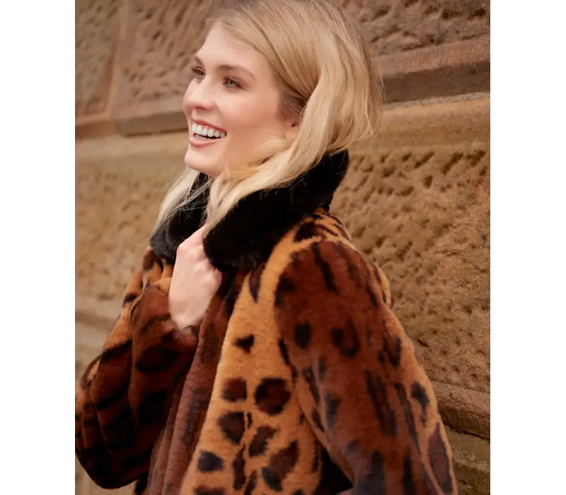 Pia Rossini GIGI Leopard Print Faux Fur Coat