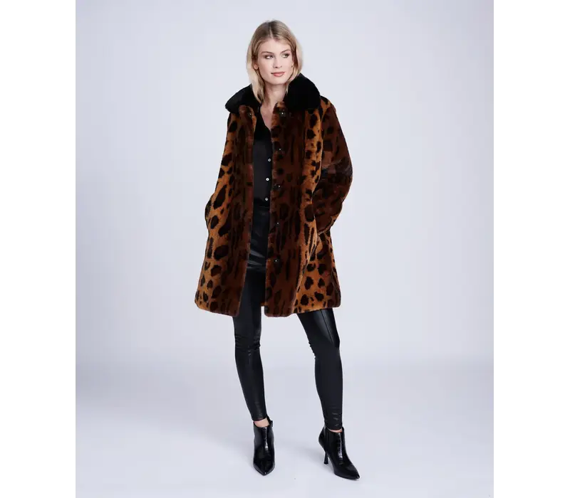 Pia Rossini GIGI Leopard Print Faux Fur Coat