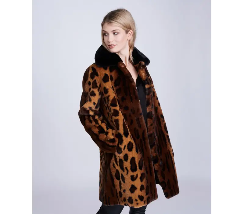 Pia Rossini GIGI Leopard Print Faux Fur Coat