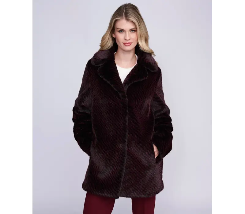 Pia Rossini DONATELLA Faux Fur Burgundy Coat