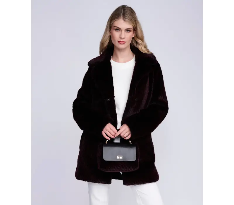 Pia Rossini DONATELLA Faux Fur Burgundy Coat