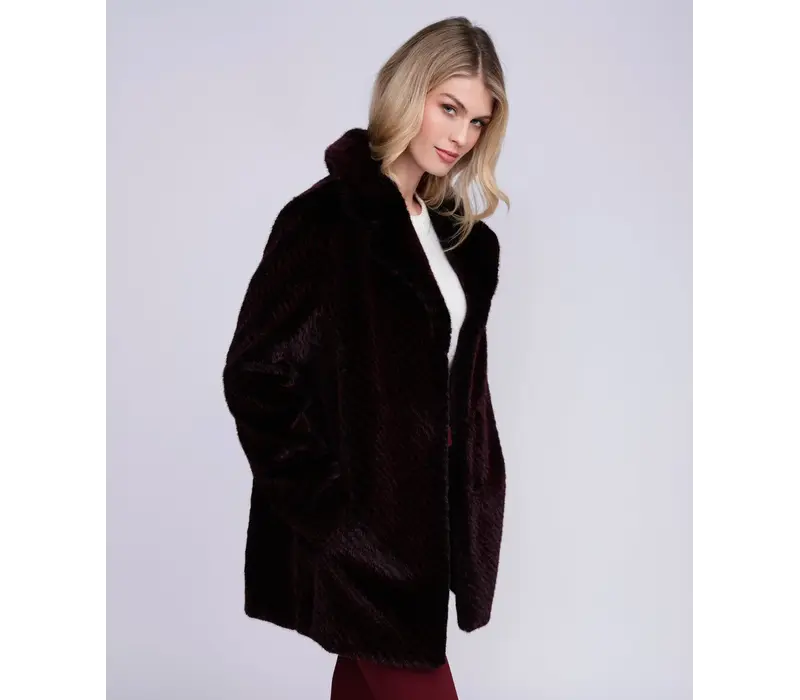 Pia Rossini DONATELLA Faux Fur Burgundy Coat