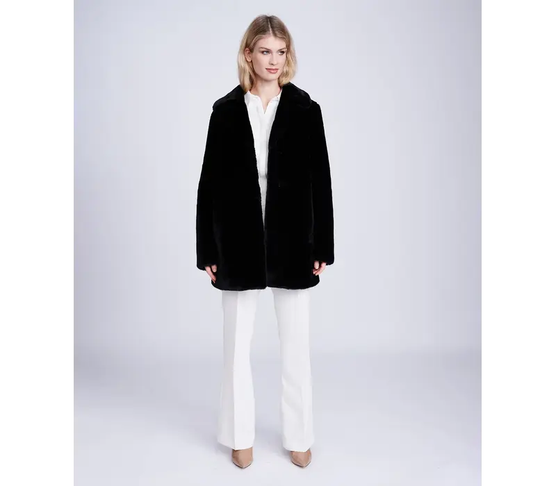 Pia Rossini KENNEDY Black Faux Fur Coat