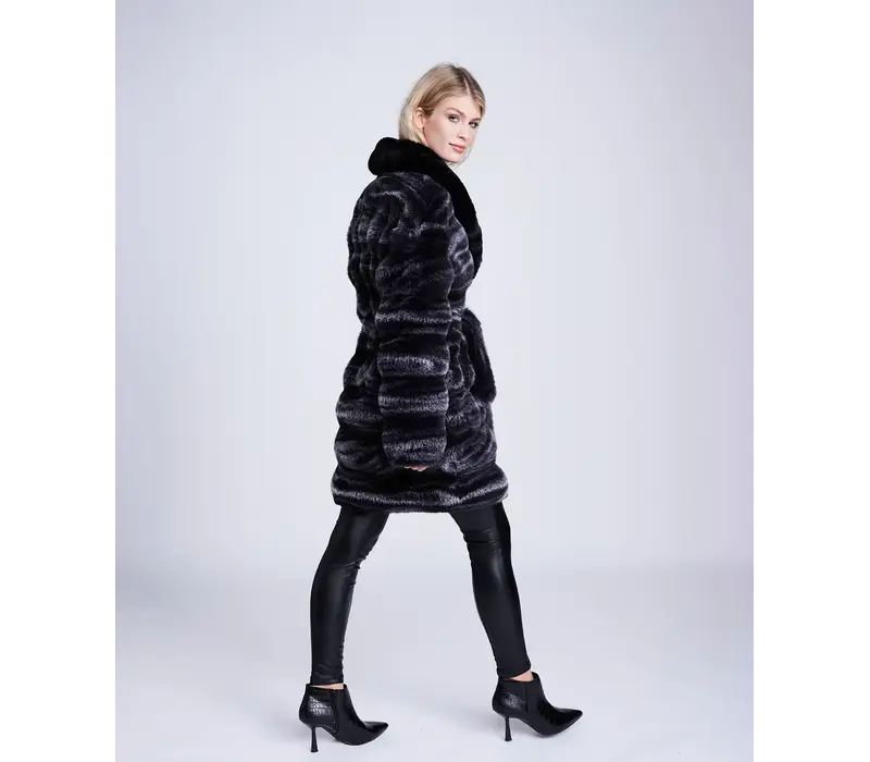 Pia Rossini KEEVA Blk/Grey Faux Fur Coat