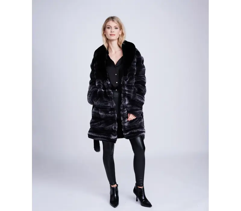 Pia Rossini KEEVA Blk/Grey Faux Fur Coat