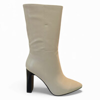 REDZ A1005K Beige 10cm Heel Mid Calf Boot