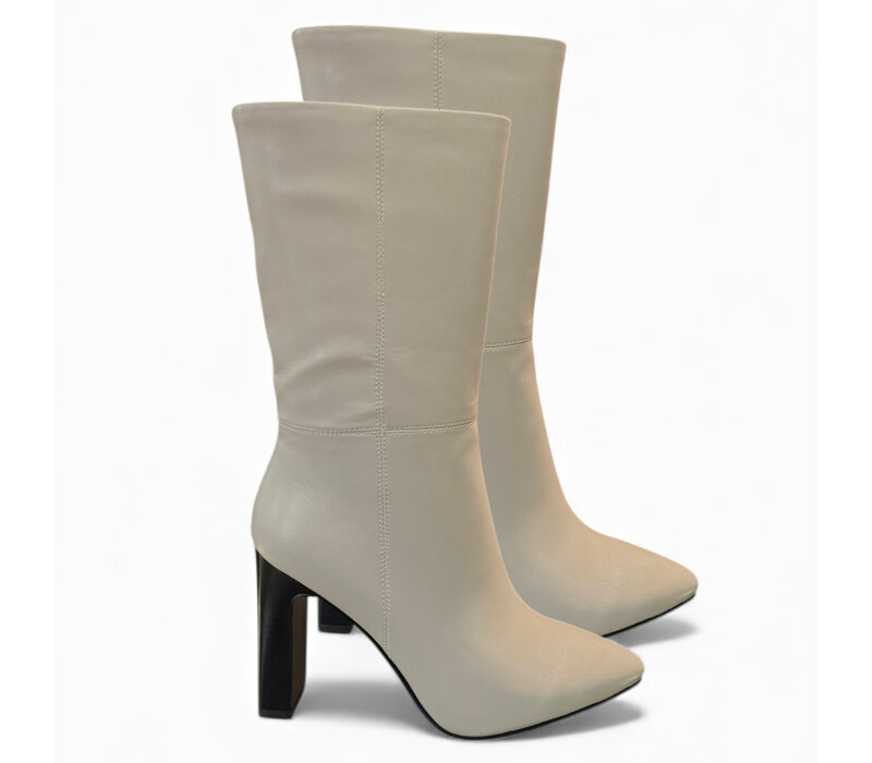 REDZ A1005K Beige 10cm Heel Mid Calf Boot