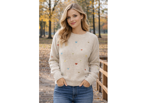 MD’M MD’M 3.50.156.01 Oatmeal Sweater w/Hearts