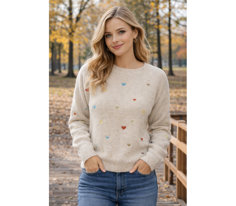MD’M 3.50.156.01 Oatmeal Sweater w/Hearts