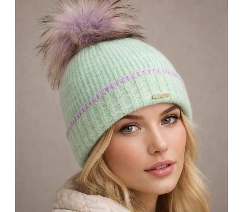 Seeberger 019575 Green turn up with Fur Pom Pom