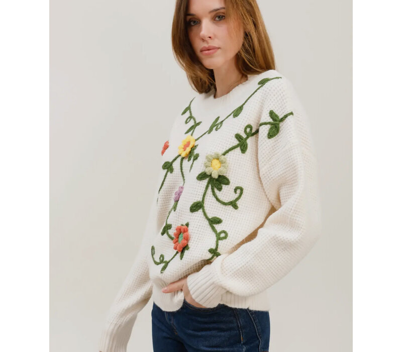 Mooya FM001 Cream Embroidered Sweater