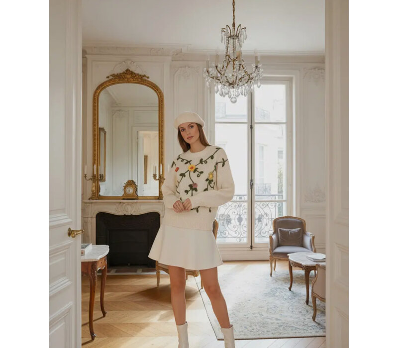 Mooya FM001 Cream Embroidered Sweater