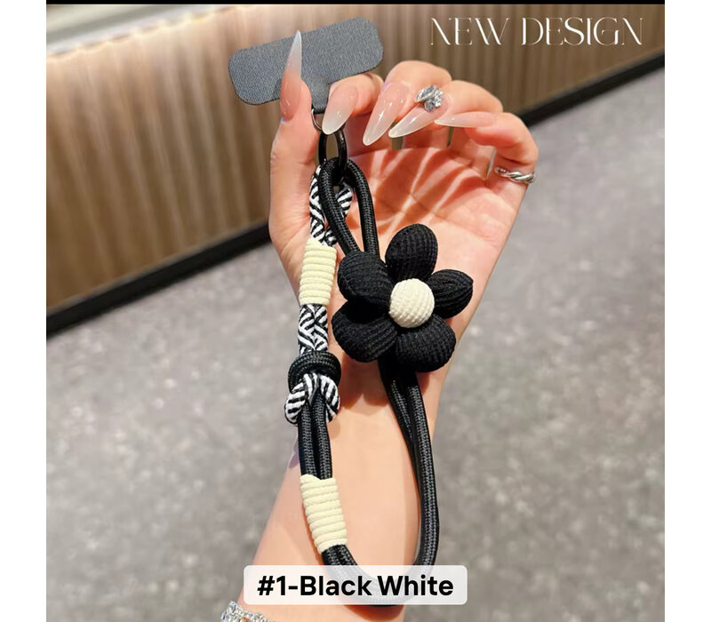 Mobile Phone Blk/Cream Lanyard Wrist Strap
