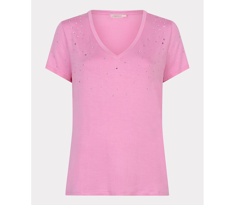 Esqualo 30019 Rose Pink V/neck Diamanté T