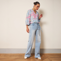 Esqualo 30014 Blue Multi V/Neck Print Top