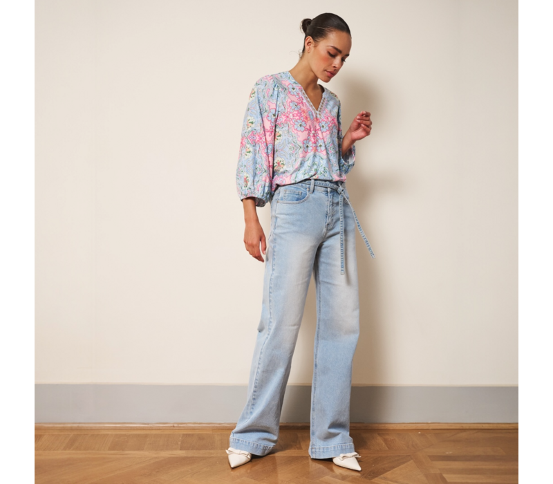 Esqualo 30014 Blue Multi V/Neck Print Top