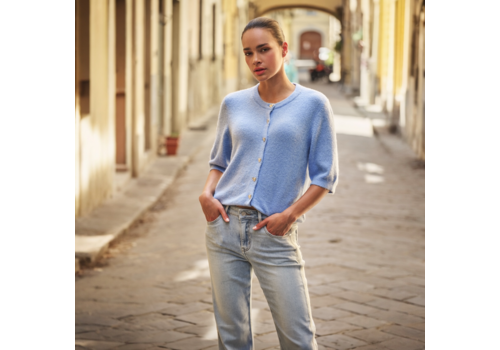 EsQualo S/S Esqualo 07005 Blue Cardi w/Heart Buttons