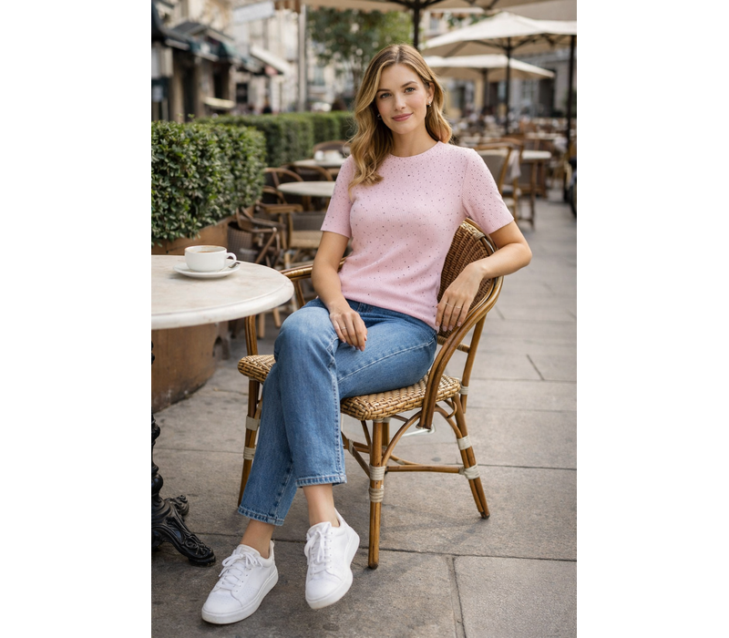 Esqualo 02034 Pink s/slve Top w/Diamantè