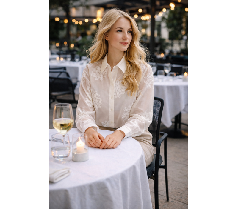 Fly Girl 2446 Cream Embroidered Blouse