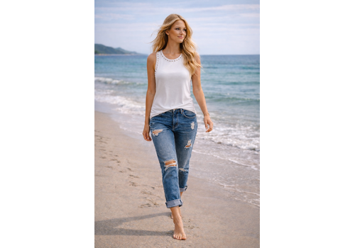 Fly Girl Italy Fly Girl 11696 White Diamantè Tank Top