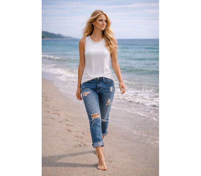 Fly Girl 11696 White Diamantè Tank Top