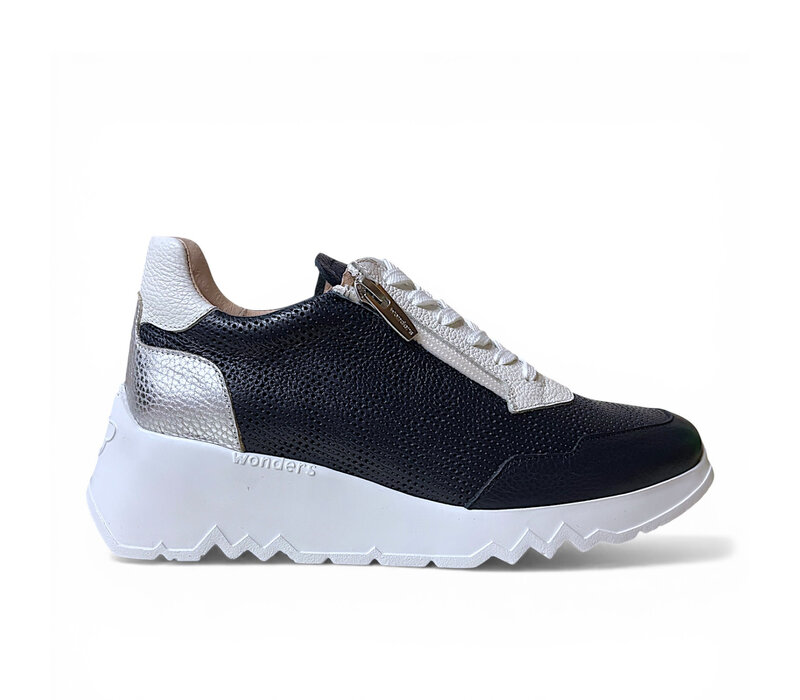 Wonders E-6771 Navy/Wht  Leather Sneaker