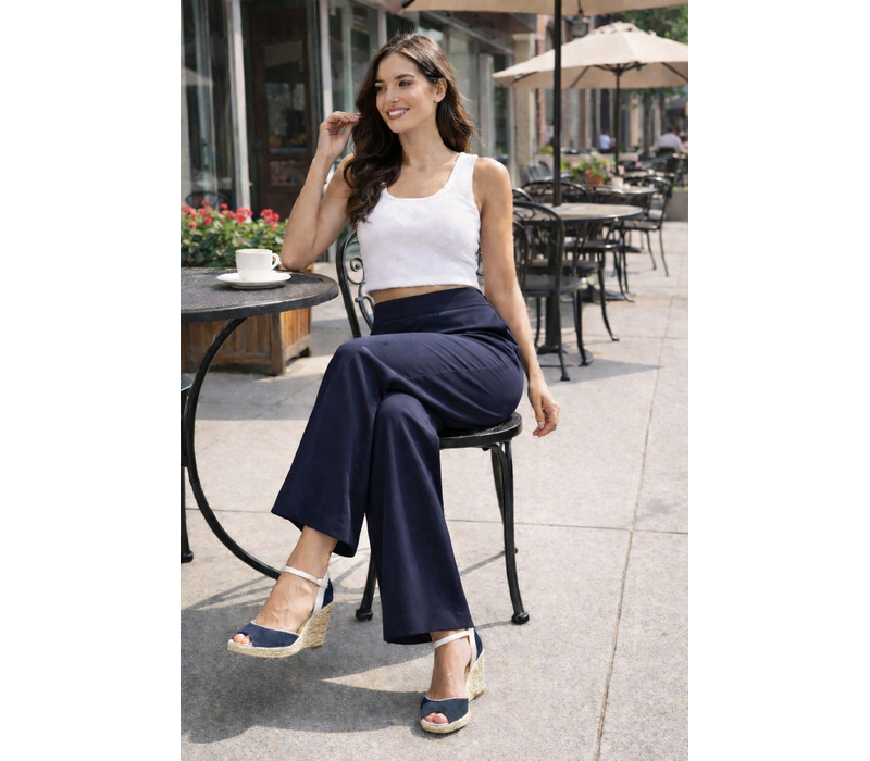 Pinns 729T Navy Soft Wide Leg Trousers