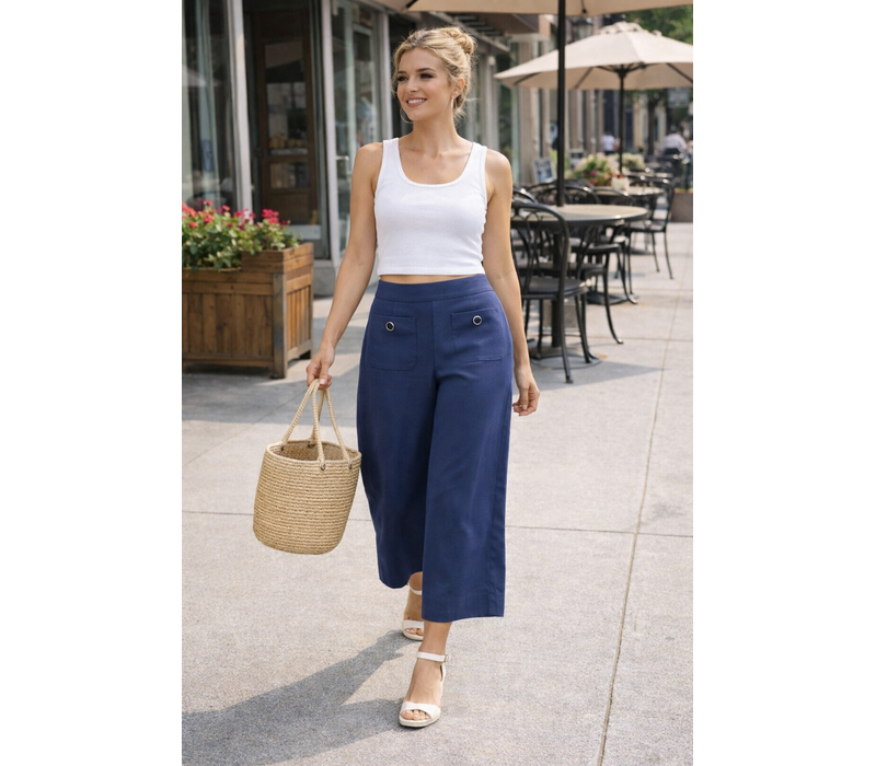 Pinns 638C Blue Wide Leg Culottes
