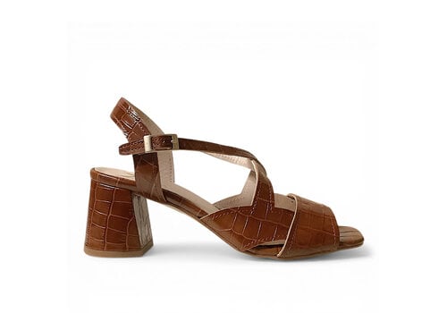 Marian MARIAN Tan Croc Block Heel Sandals
