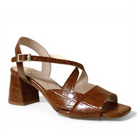 MARIAN Tan Croc Block Heel Sandals