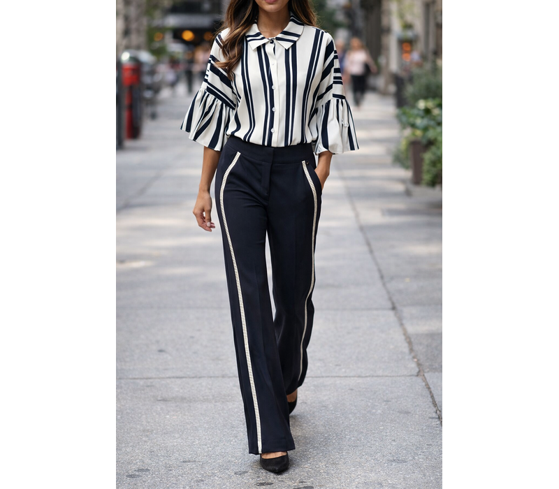 Kimara JOYCE Navy Trousers w/Stripe