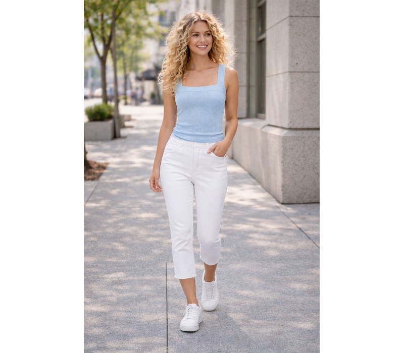 PINNS 580C White Stretch Denim Pull Up Crop