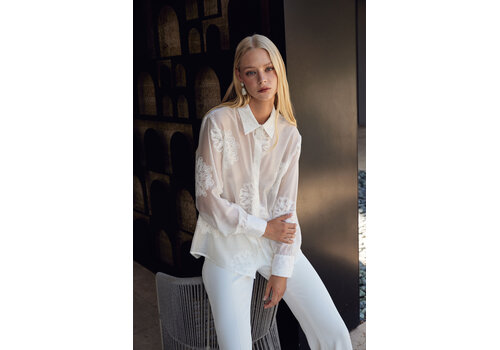 Fly Girl Italy Fly Girl 2446 Cream Embroidered Blouse