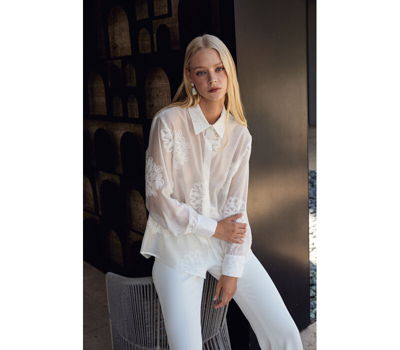 Fly Girl 2446 Cream Embroidered Blouse