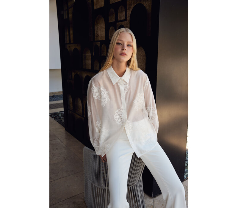 Fly Girl 2446 Cream Embroidered Blouse