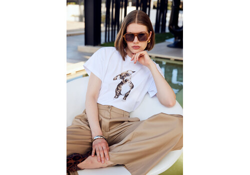 Fly Girl Italy Fly Girl 1005L Puppy Print White Tee