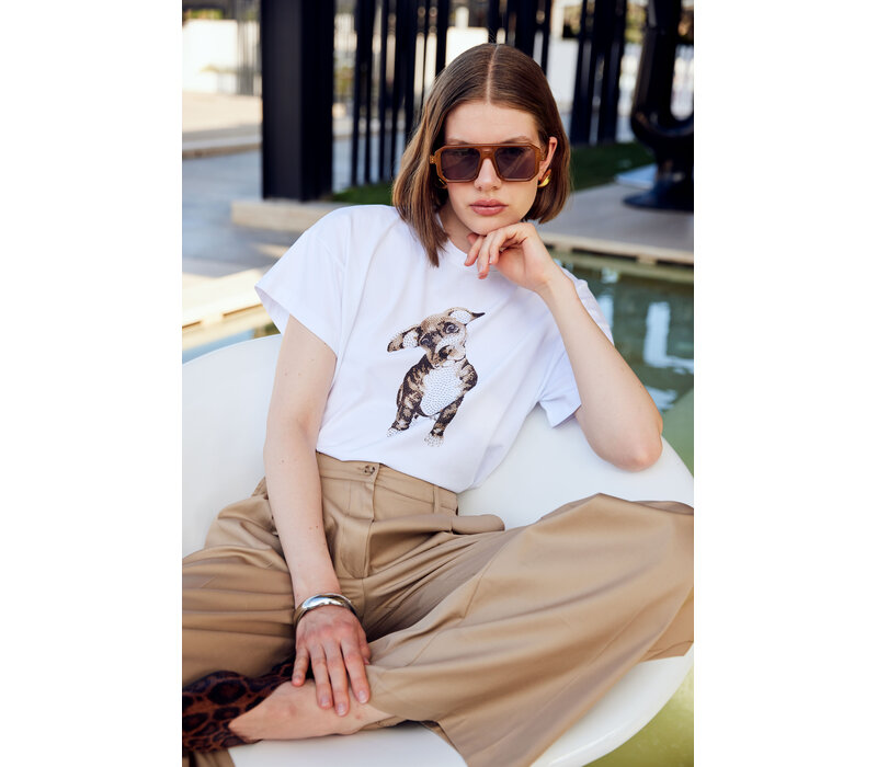 Fly Girl 1005L Puppy Print White Tee