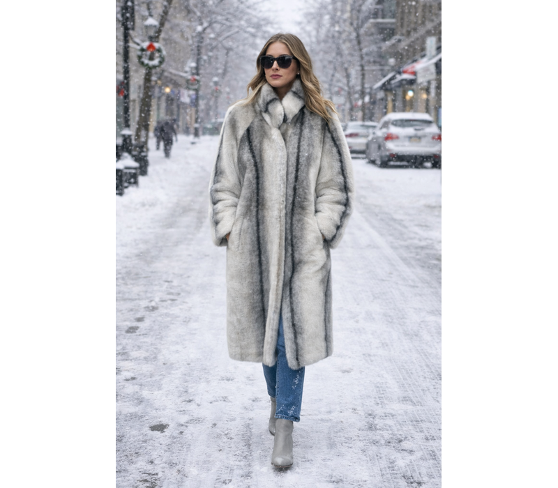 Micha 143 231 Grey Faux Fur Long Coat