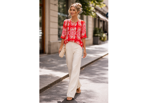 EsQualo S/S EsQualo 10203 Red Multi Print Blouse