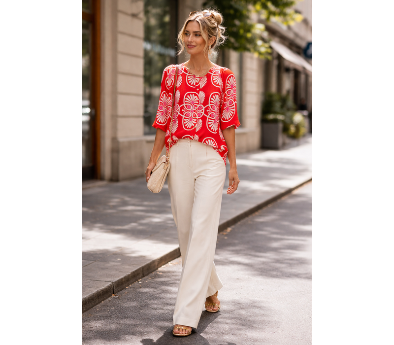 EsQualo 10203 Red Multi Print Blouse