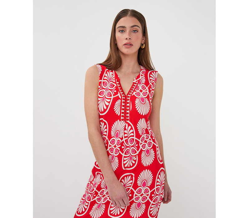 EsQualo 30218 Red Multi Print Dress