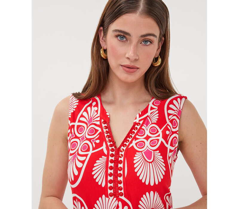 EsQualo 30218 Red Multi Print Dress