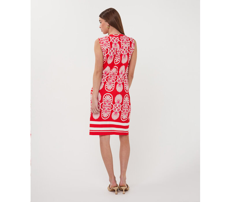 EsQualo 30218 Red Multi Print Dress