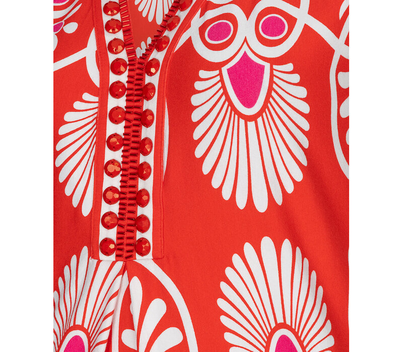 EsQualo 30218 Red Multi Print Dress