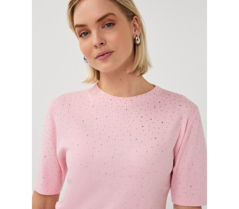 Esqualo 02034 Pink s/slve Top w/Diamantè