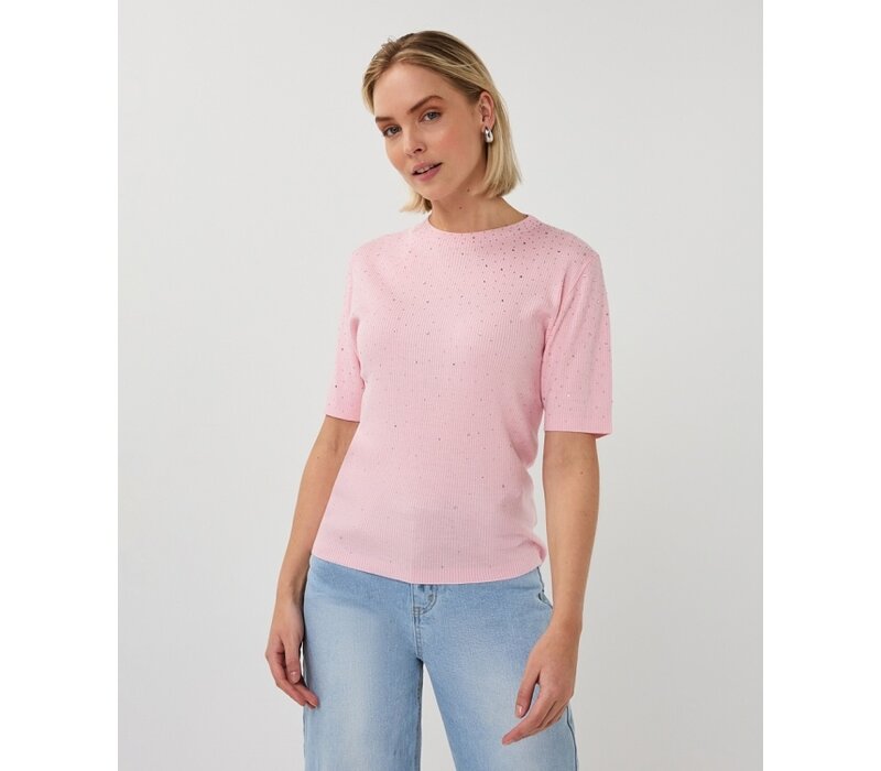 Esqualo 02034 Pink s/slve Top w/Diamantè
