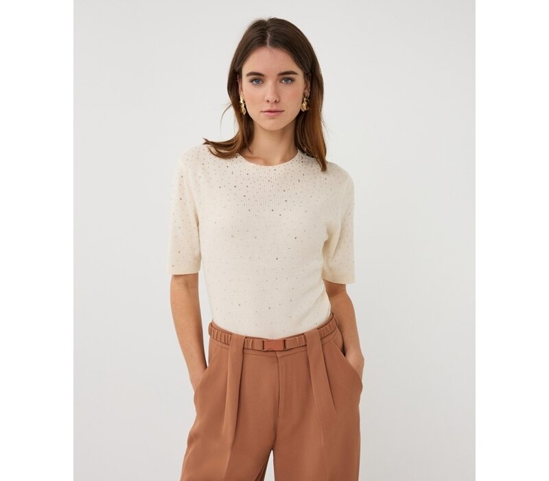 Esqualo 02034 Cream s/slve Top w/Diamontè