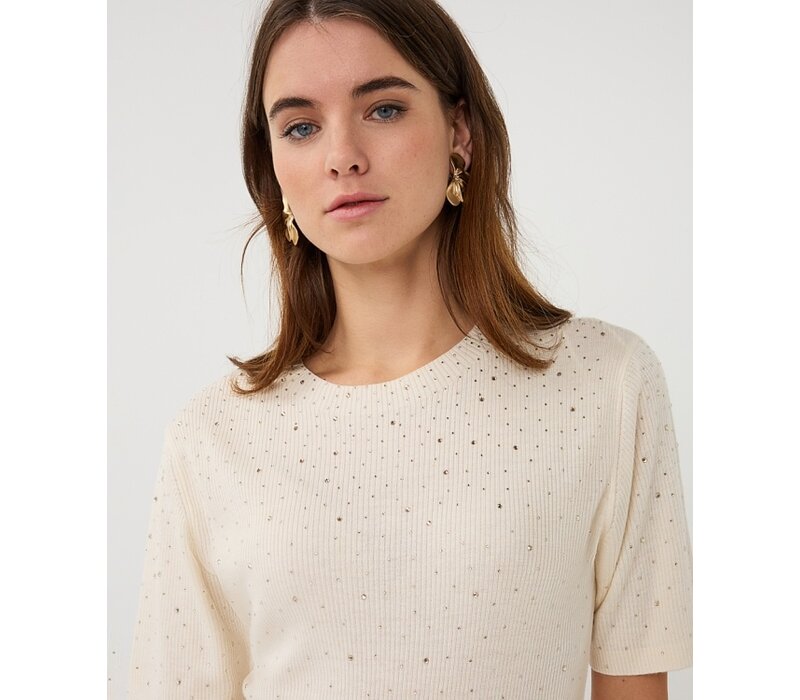 Esqualo 02034 Cream s/slve Top w/Diamontè