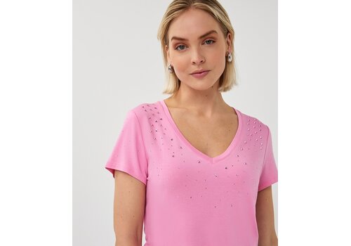 EsQualo S/S Esqualo 30019 Rose Pink V/neck Diamanté T